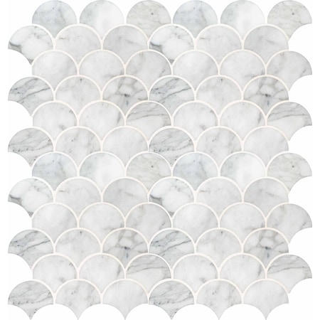 Calacatta Blanco Scallop 12.8 In. X 10.43 In. X 10Mm Polished Marble Mesh-Mounted Mosaic Tile, 10PK